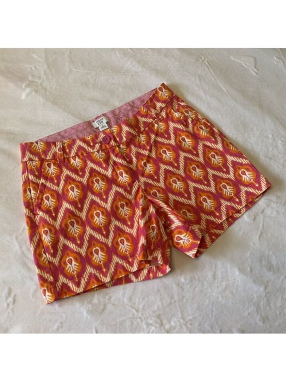 Crown & Ivy Pink & Orange Print Chino Shorts Women's Size 4 Caroline
